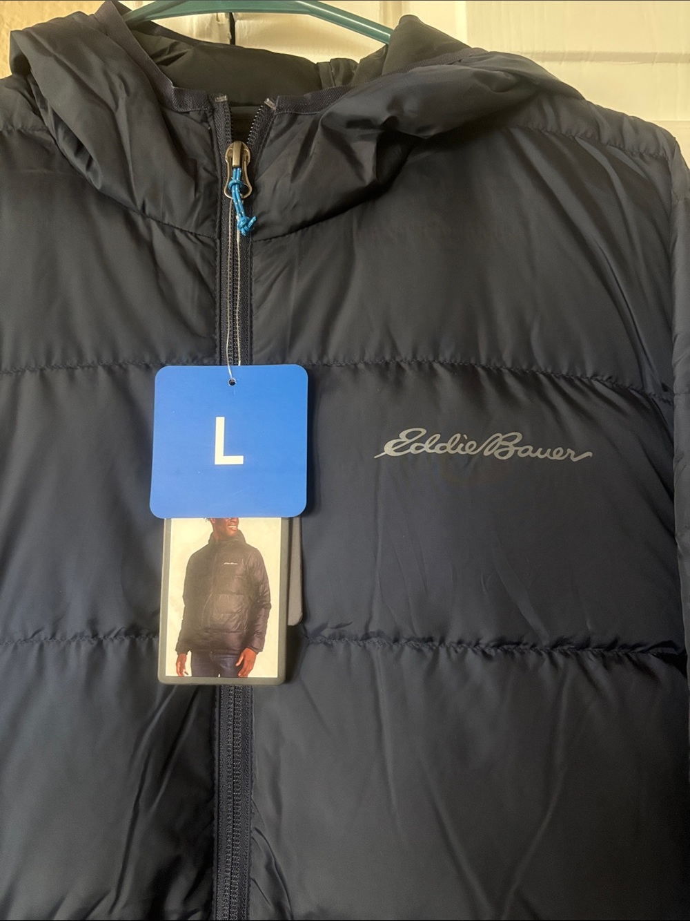 Eddie Bauer Navy Hooded Packable Puffer Jacket - Picture 2 of 7